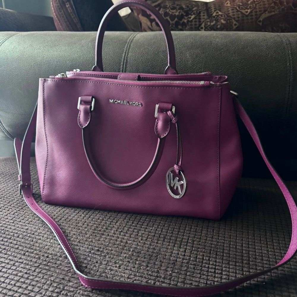 Michael Kors Sutton Satchel Medium Fuchsia Saffiano Leather Tote Bag